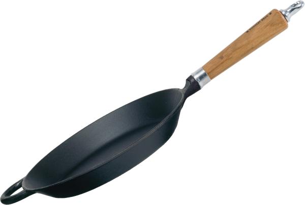 Preview: Ronneby Bruk Maestro Gusseisen Bratpfanne flach mit Eichenholzgriff