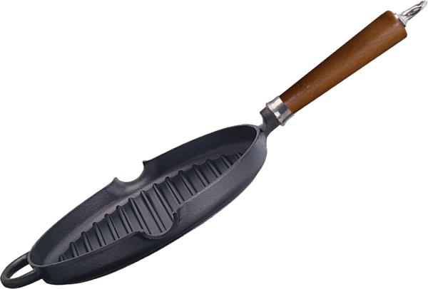 Preview: Ronneby Bruk Maestro Gusseisen Grillpfanne mit braunem Buchenholzgriff