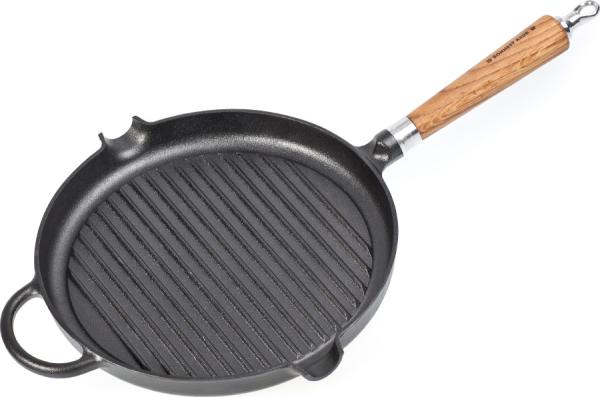 Preview: Ronneby Bruk Maestro Gusseisen Grillpfanne mit Eichenholzgriff
