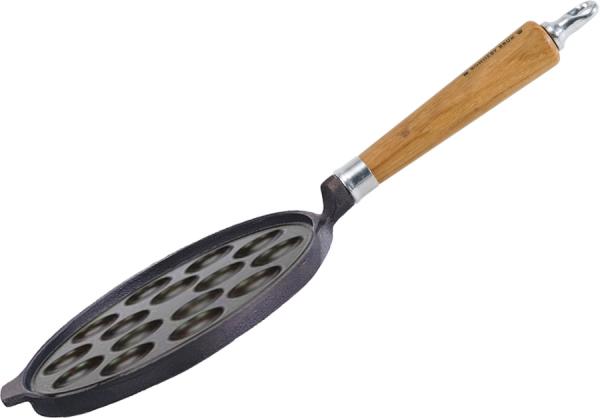 Ronneby Bruk Maestro Gusseisen Poffertjes-Pfanne 24cm mit Eichenholzgriff