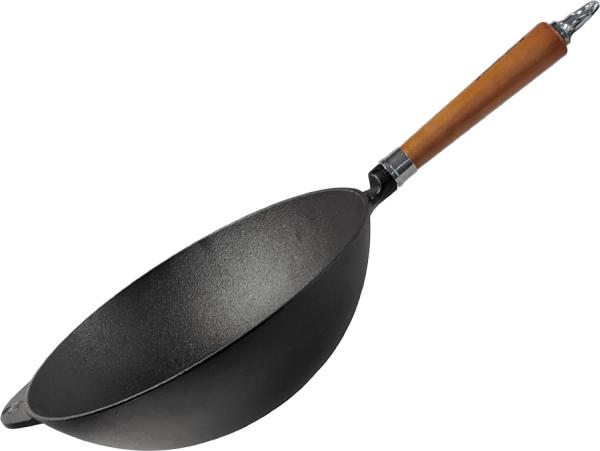 Ronneby Bruk Maestro Gusseisen Wokpfanne 32cm mit braunem Buchenholzgriff
