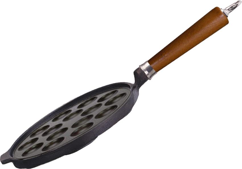 Ronneby Bruk Maestro Gusseisen Poffertjes-Pfanne 24cm mit braunem Buchenholzgriff